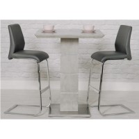 Grey Bar Table with 2 Grey Faux Leather Bar Stools 