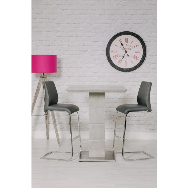 Grey Bar Table with 2 Grey Faux Leather Bar Stools 