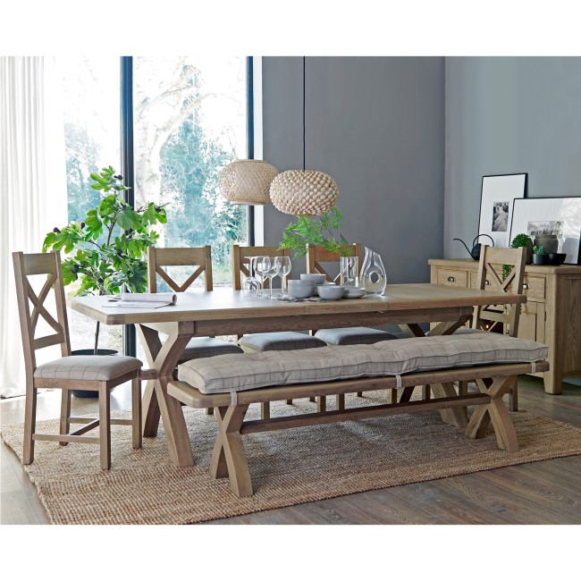 Smoked Oak Dining Bench with Cream Cushion