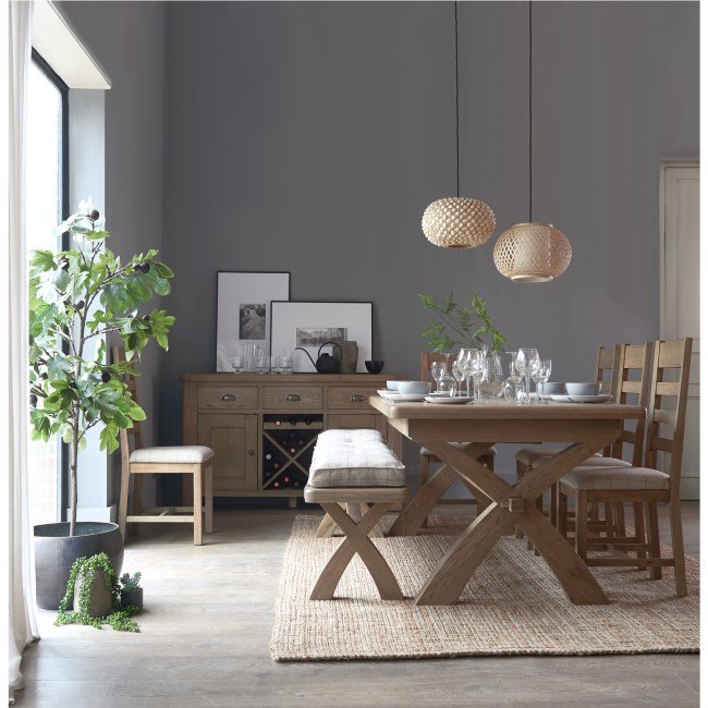 Smoked Oak Dining Bench with Cream Cushion