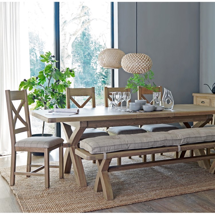 Oak Extendable Dining Table Set with 4 Oak Chairs & 1 Bench - Seats 8 - Pegasus