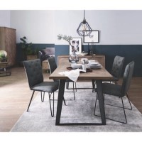 Chevron Dining Table & 4 Grey Dining Chairs with Hairpin Legs