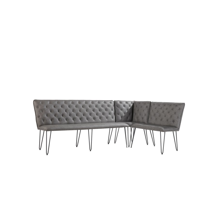 Large Grey Corner Dining Bench Set with Studded Back