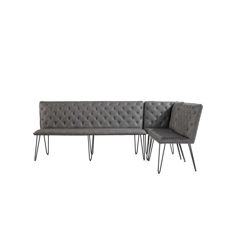 Large Grey Corner Dining Bench Set with Studded Back