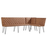 Large Tan Leather Corner Dining Bench with Back - Wickerman