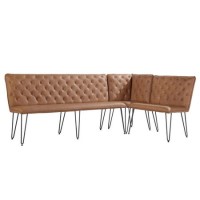Large Tan Leather Corner Dining Bench with Back - Wickerman Large Tan Leather Corner Dining Bench with Back - Wickerman