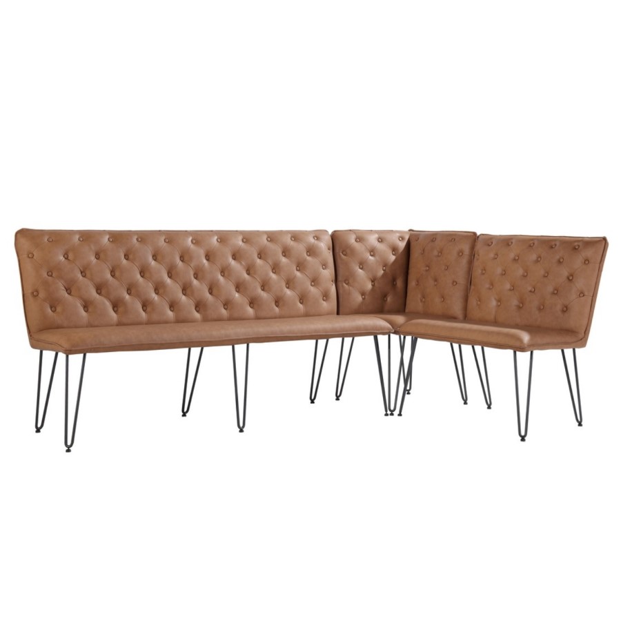 Large Tan Leather Corner Dining Bench with Back - Wickerman