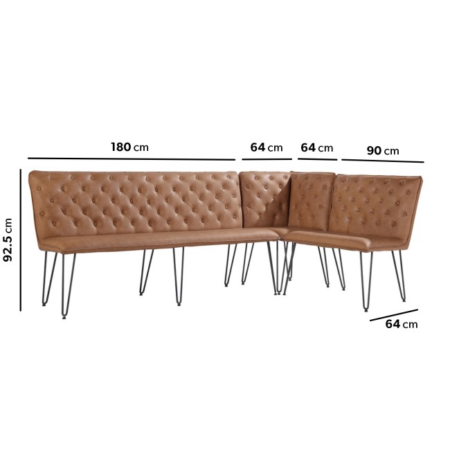 Large Tan Leather Corner Dining Bench with Back - Wickerman