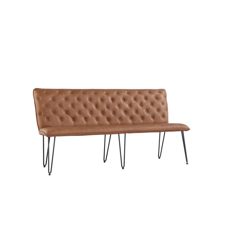 Large Tan Dining Bench with Studded Back