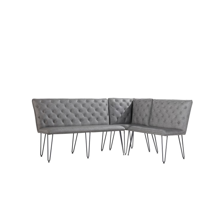 Grey Corner Dining Bench Set - Studded Back