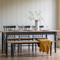 Navy Oak Extendable Dining Table Set with 4 Navy Oak Chairs & 1 Bench - Seats 6 - Eton Navy Oak Extendable Dining Table Set with 4 Navy Oak Chairs & 1 Bench - Seats 6 - Eton