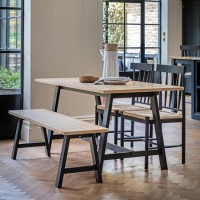 Navy Oak Trestle Dining Table Set with 2 Navy Oak Chairs & 1 Bench - Seats 4 - Eton Navy Oak Trestle Dining Table Set with 2 Navy Oak Chairs & 1 Bench - Seats 4 - Eton