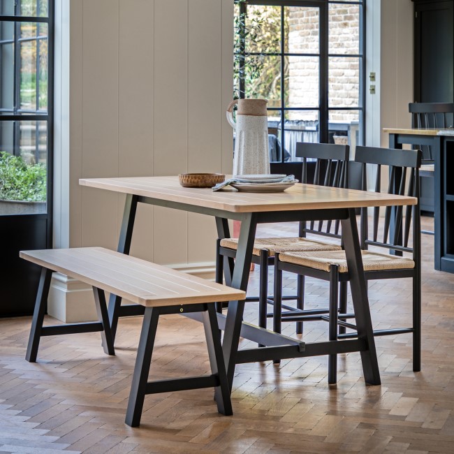 Navy Oak Trestle Dining Table Set with 2 Navy Oak Chairs & 1 Bench - Seats 4 - Eton