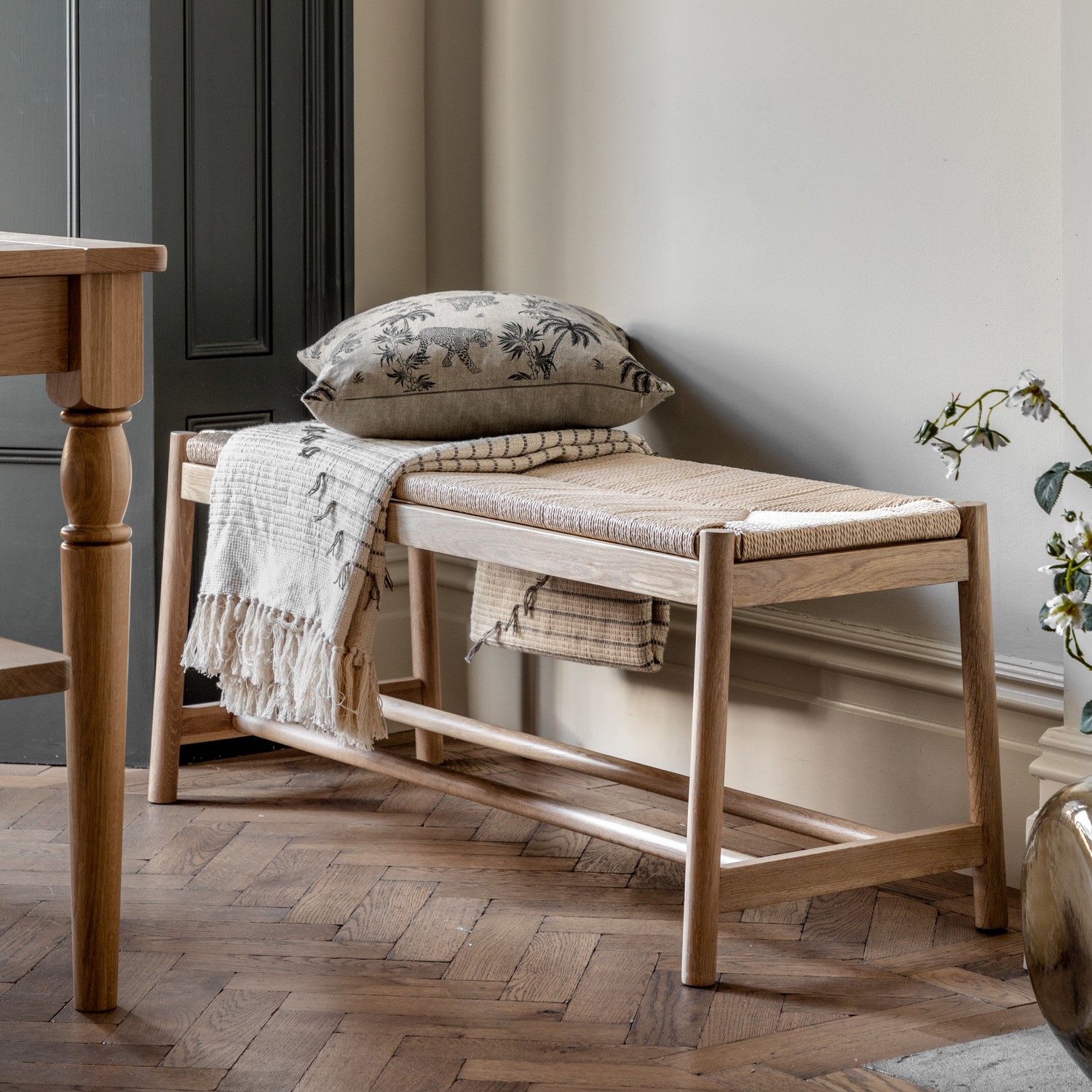 Oak Dining Bench with Rope Seat - 110cm - Seats 2 - Eton - Caspian ...