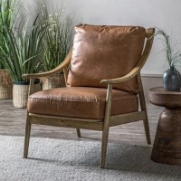 Brown Leather Mid Century Accent Chair with Wood Frame - Caspian House