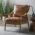 BUN/FOL105620/90579 Brown Leather Mid Century Accent Chair with Wood Frame - Caspian House