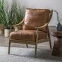 Brown Leather Mid Century Accent Chair with Wood Frame - Caspian House