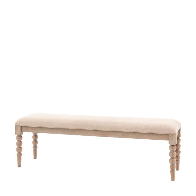 Large Limewash Oak Dining Bench with Bobbin Detail  -  145cm  -  Seats 2  -  Artisan  -   Caspian House