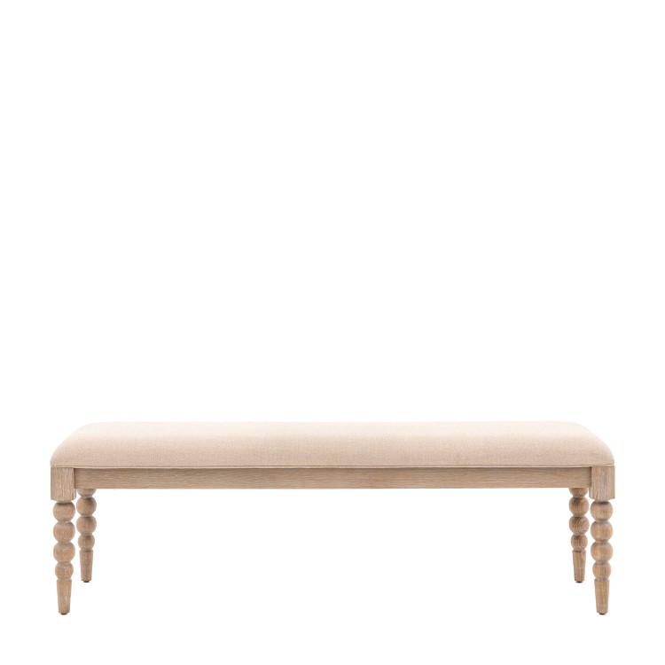 Large Limewash Oak Dining Bench with Bobbin Detail  -  145cm  -  Seats 2  -  Artisan  -   Caspian House