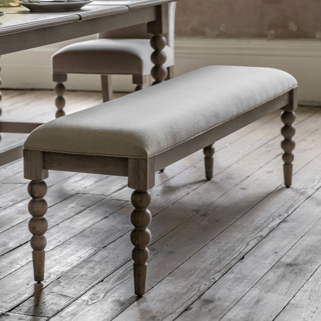 Large Limewash Oak Dining Bench with Bobbin Detail  -  145cm  -  Seats 2  -  Artisan  -   Caspian House