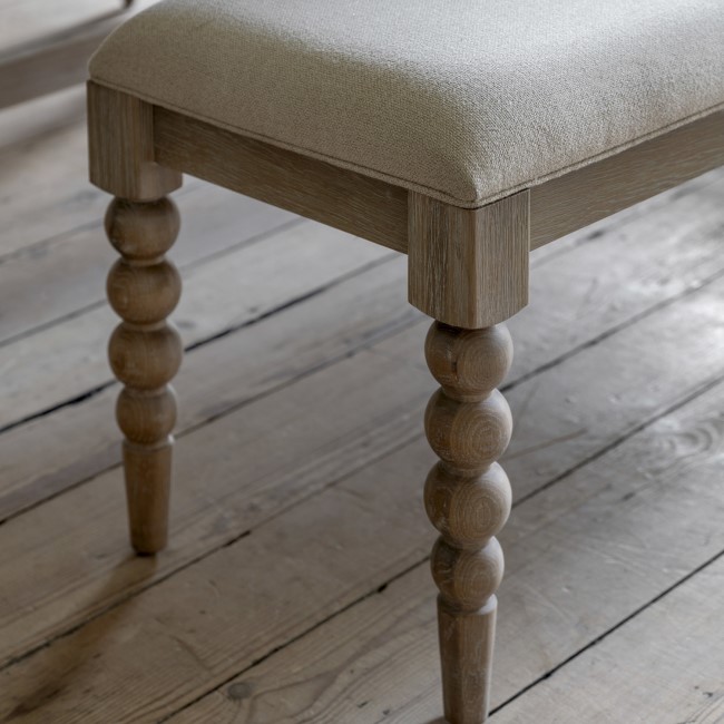 Large Limewash Oak Dining Bench with Bobbin Detail  -  145cm  -  Seats 2  -  Artisan  -   Caspian House