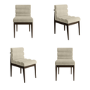 Set of 4 Walnut and Beige Ribbed Upholstered Dining Chairs - Freja