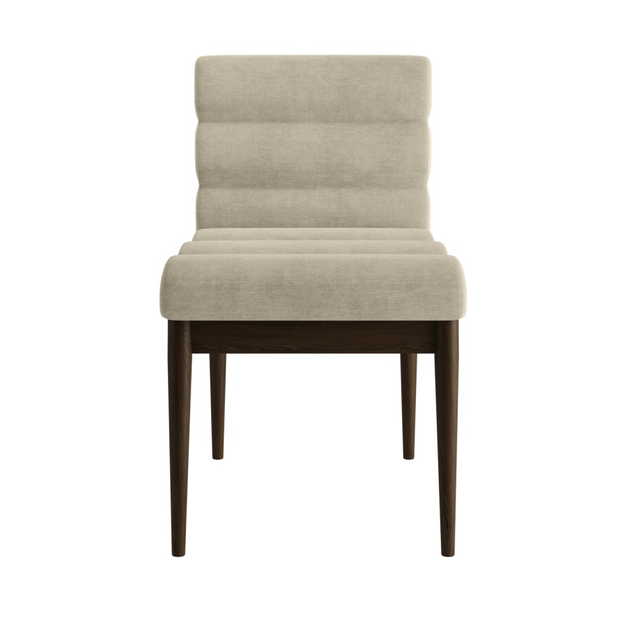 Set of 4 Walnut and Beige Ribbed Upholstered Dining Chairs - Freja