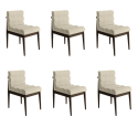 BUN/FRJ001/98579 Set of 6 Walnut and Beige Ribbed Upholstered Dining Chairs - Freja