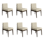 Set of 6 Walnut and Beige Ribbed Upholstered Dining Chairs - Freja