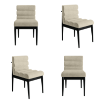 Set of 4 Black and Beige Ribbed Upholstered Dining Chairs - Freja