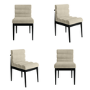 Set of 4 Black and Beige Ribbed Upholstered Dining Chairs - Freja