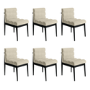 Set of 6 Black and Beige Ribbed Upholstered Dining Chairs - Freja