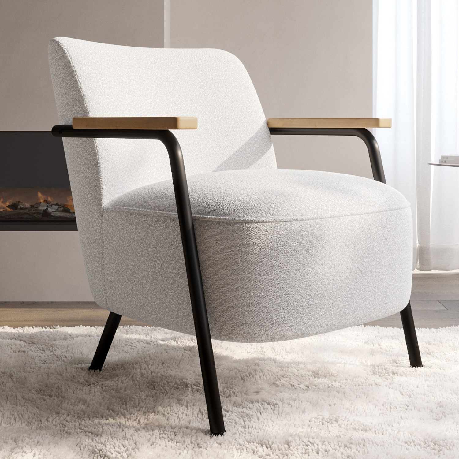 Freya Cream Boucle Scandi Armchair 44Cm