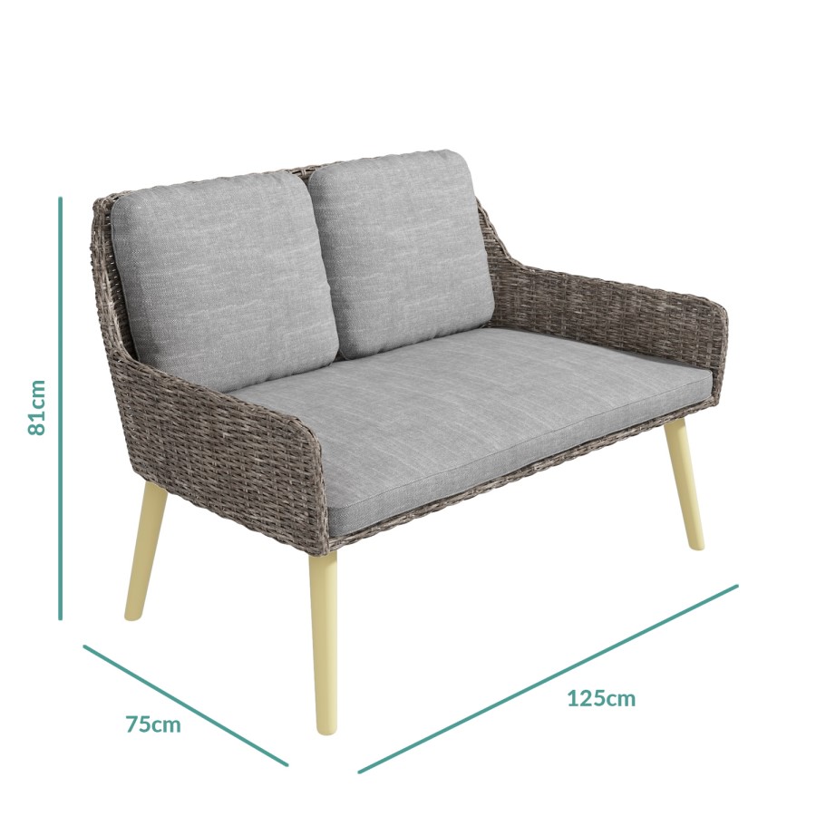 4 Piece Conservatory Furniture Set in Rattan with Grey Cushions - Aspen