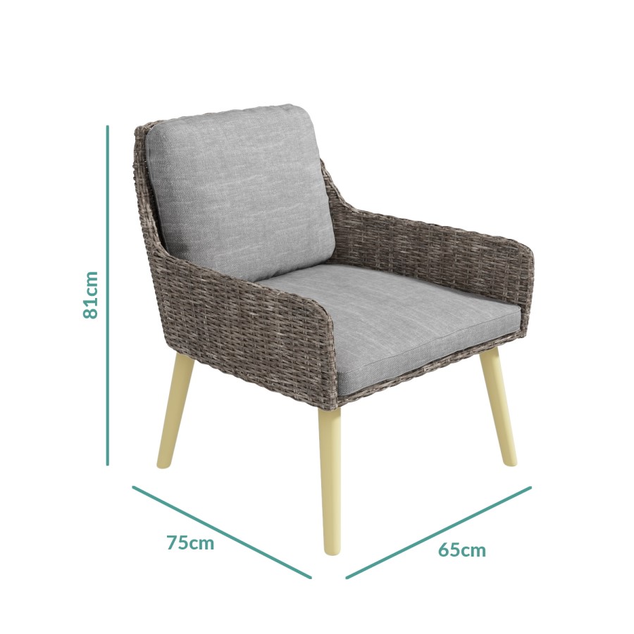 4 Piece Conservatory Furniture Set in Rattan with Grey Cushions - Aspen
