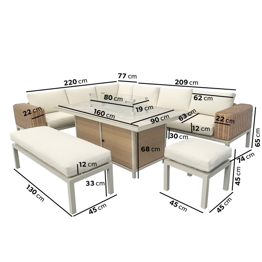 Thick Round Rattan Corner Garden Sofa Set With Fire Pit and Benches