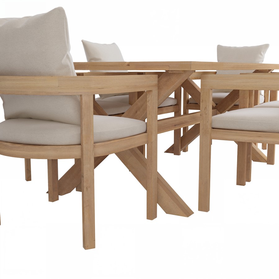 6 Seater Real Teak Garden Dining Set with Beige Chairs