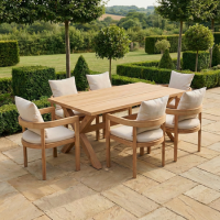 6 Seater Outdoor Dining Set in Real Teak with Cushions