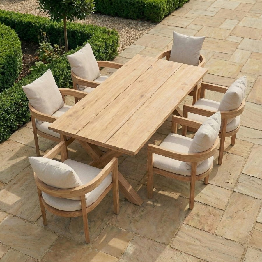 6 Seater Outdoor Dining Set in Real Teak with Cushions