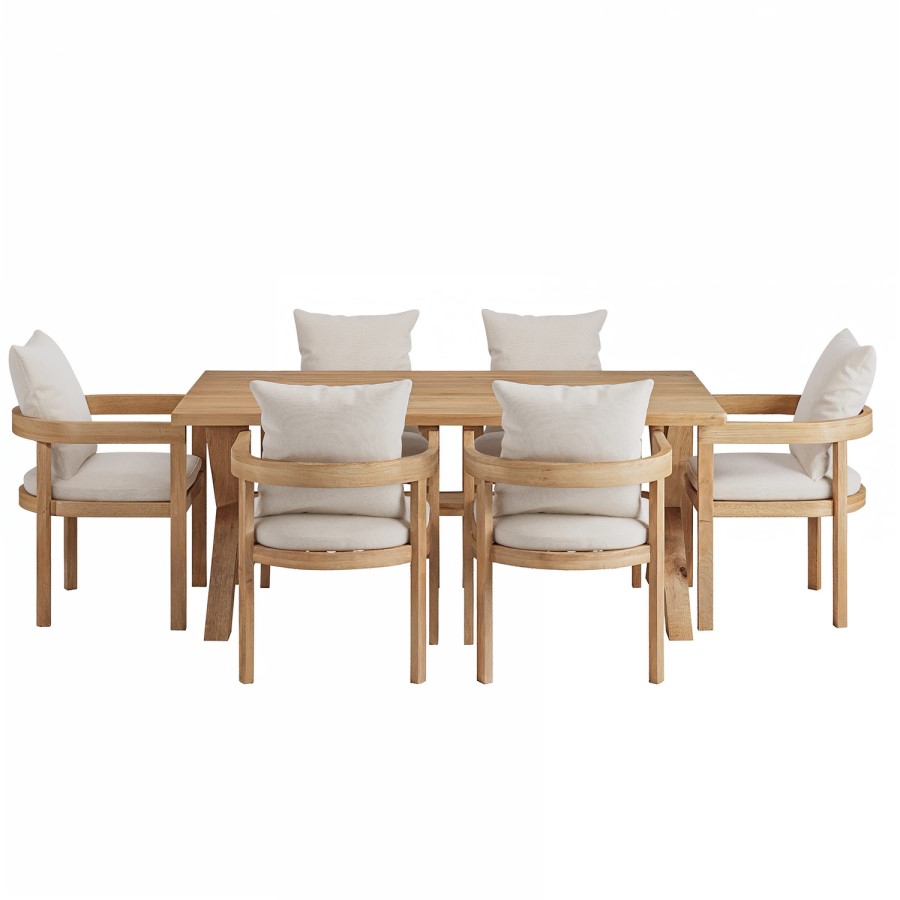 6 Seater Outdoor Dining Set in Real Teak with Cushions