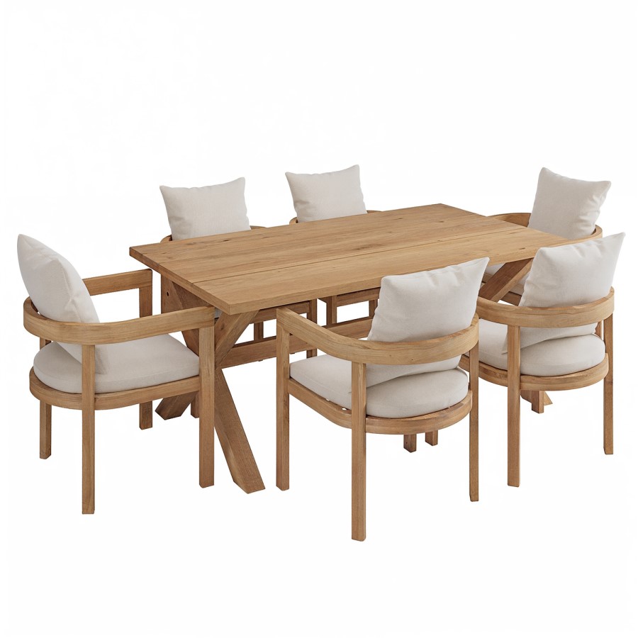6 Seater Outdoor Dining Set in Real Teak with Cushions