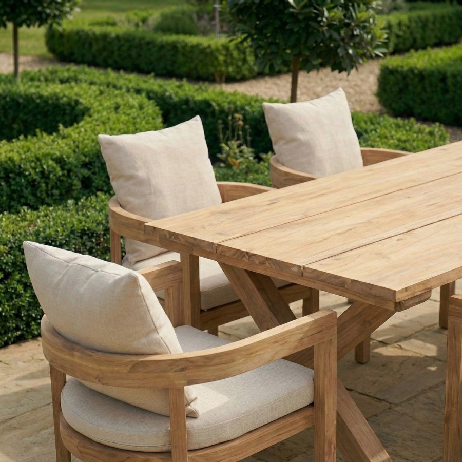 6 Seater Outdoor Dining Set in Real Teak with Cushions