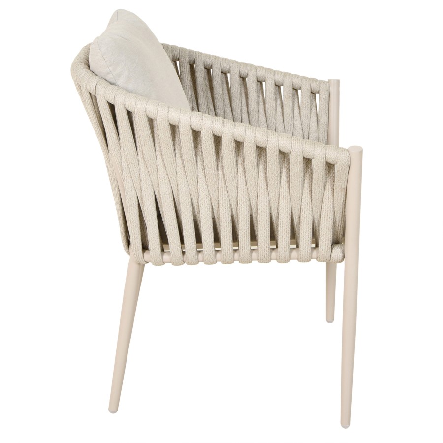 4 Seater Real Teak Round Garden Dining Set with Beige Rope Chairs