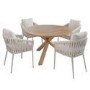 4 Seater Round Outdoor Dining Table in Real Teak with Rope Chairs