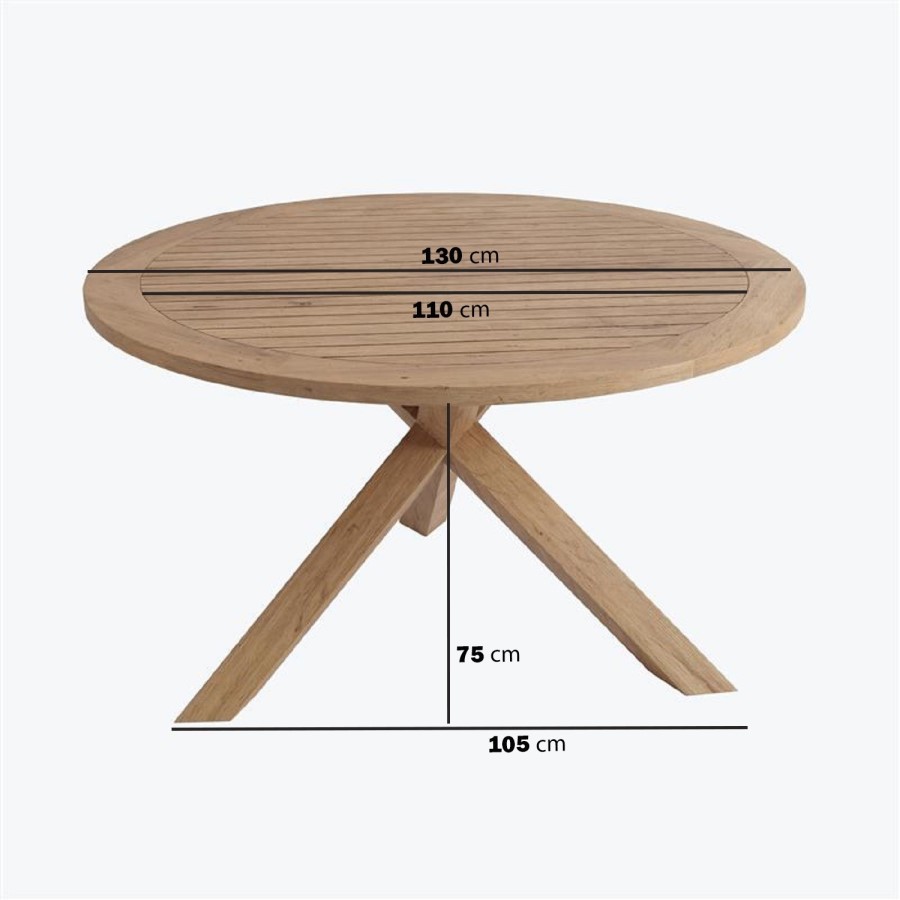 4 Seater Round Outdoor Dining Table in Real Teak with Rope Chairs