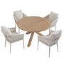 4 Seater Round Outdoor Dining Table in Real Teak with Rope Chairs