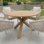 4 Seater Real Teak Round Garden Dining Set with Beige Rope Chairs