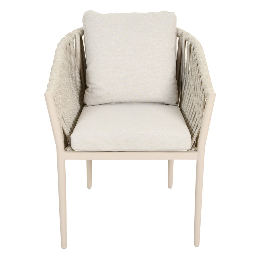 4 Seater Real Teak Round Garden Dining Set with Beige Rope Chairs