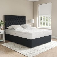 Dark Grey Fabric Small Double Divan Bed with Chesterfield Headboard - Langston