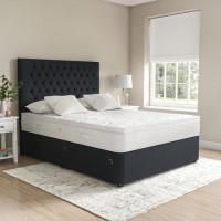 Dark Grey Fabric Small Double Divan Bed with 2 Drawers and Chesterfield Headboard - Langston